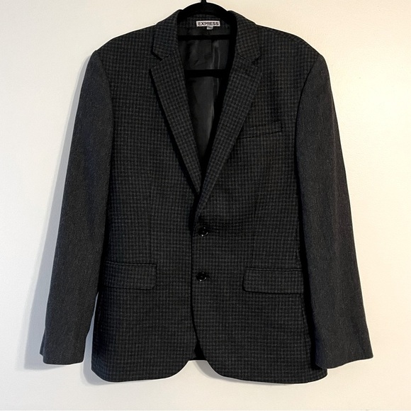 Express photographer fitted men’s wool blend fine plaid twill blazer EUC